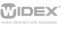 Logotipo de Widex, empresa líder en audífonos. Accesible para usuarios que buscan soluciones auditivas avanzadas.
