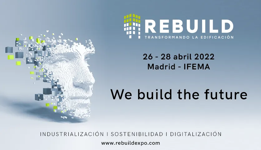Imagen visual de Rebuild 2022, destacando innovaciones en construcción industrializada y tecnología para arquitectos y constructores.