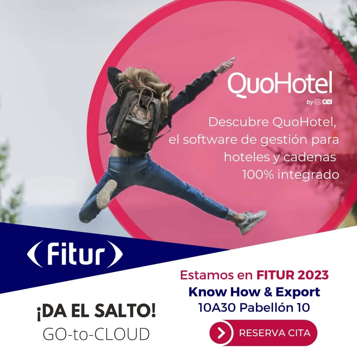 equipo-quo-hotel-fitur-2023 Equipo de QuoHotel en su stand de FITUR, la feria de turismo más importante, presentando su software de gestión hotelera QuoHotel.