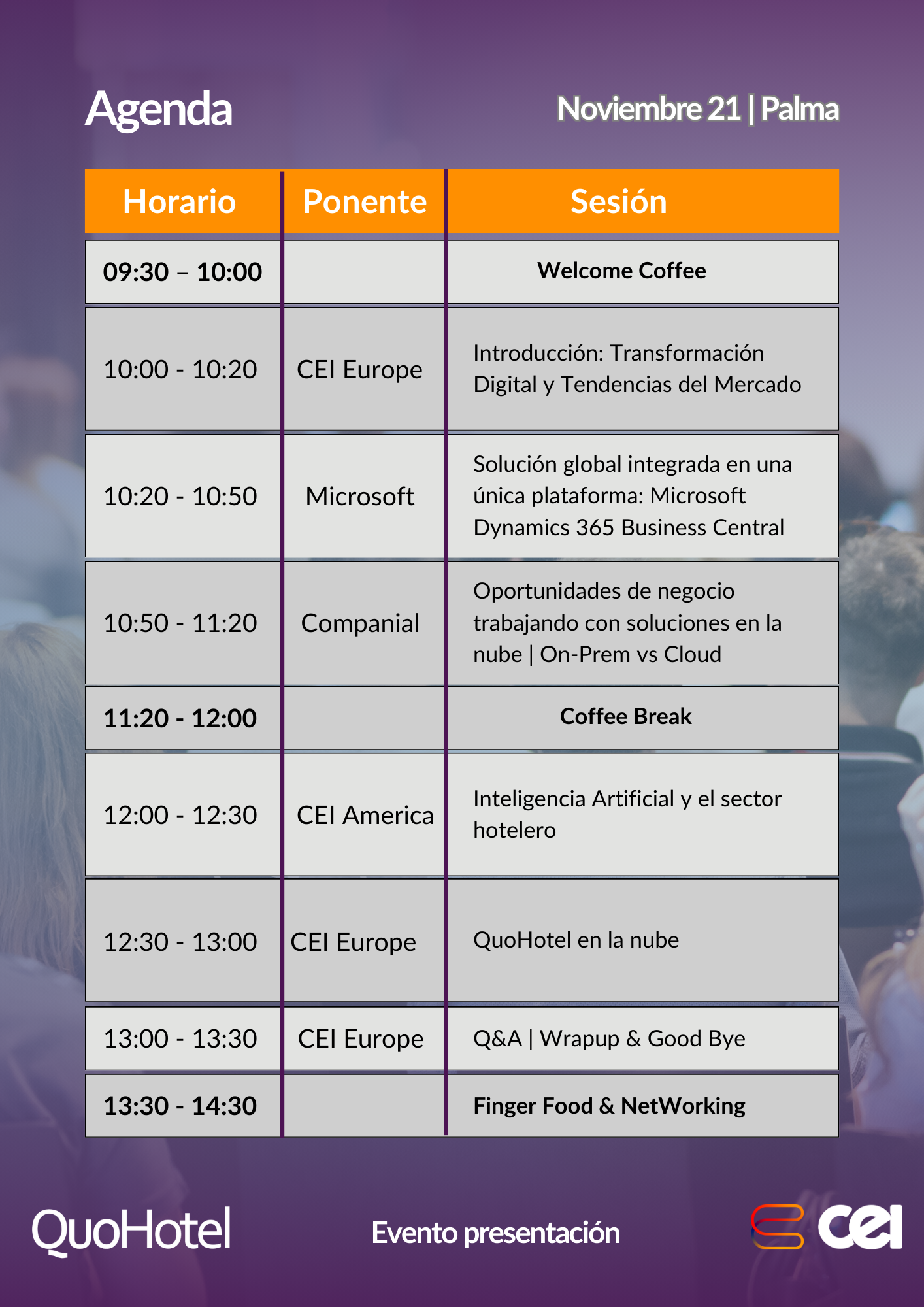 Agenda evento presentacion quohotel