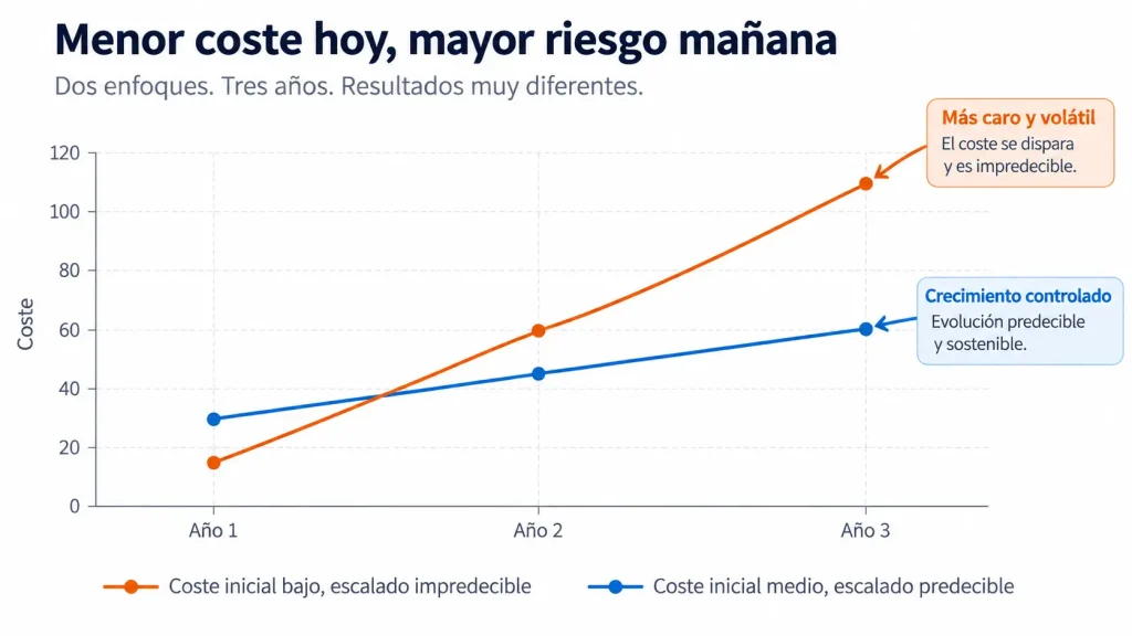 Gráfico que muestra el coste de implementación de Business Central frente a otros ERP